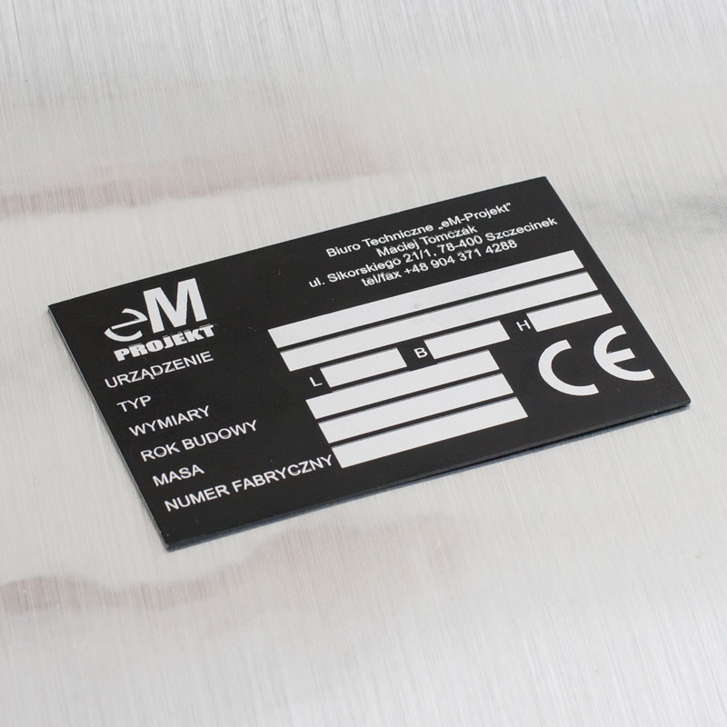 Trwała tabliczka techniczna z aluminium